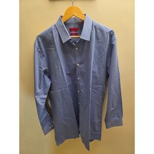 HUGO Hugo Boss Mens Slim Fit Dress Shirt Blue Micro Pattern Size 17 32/33